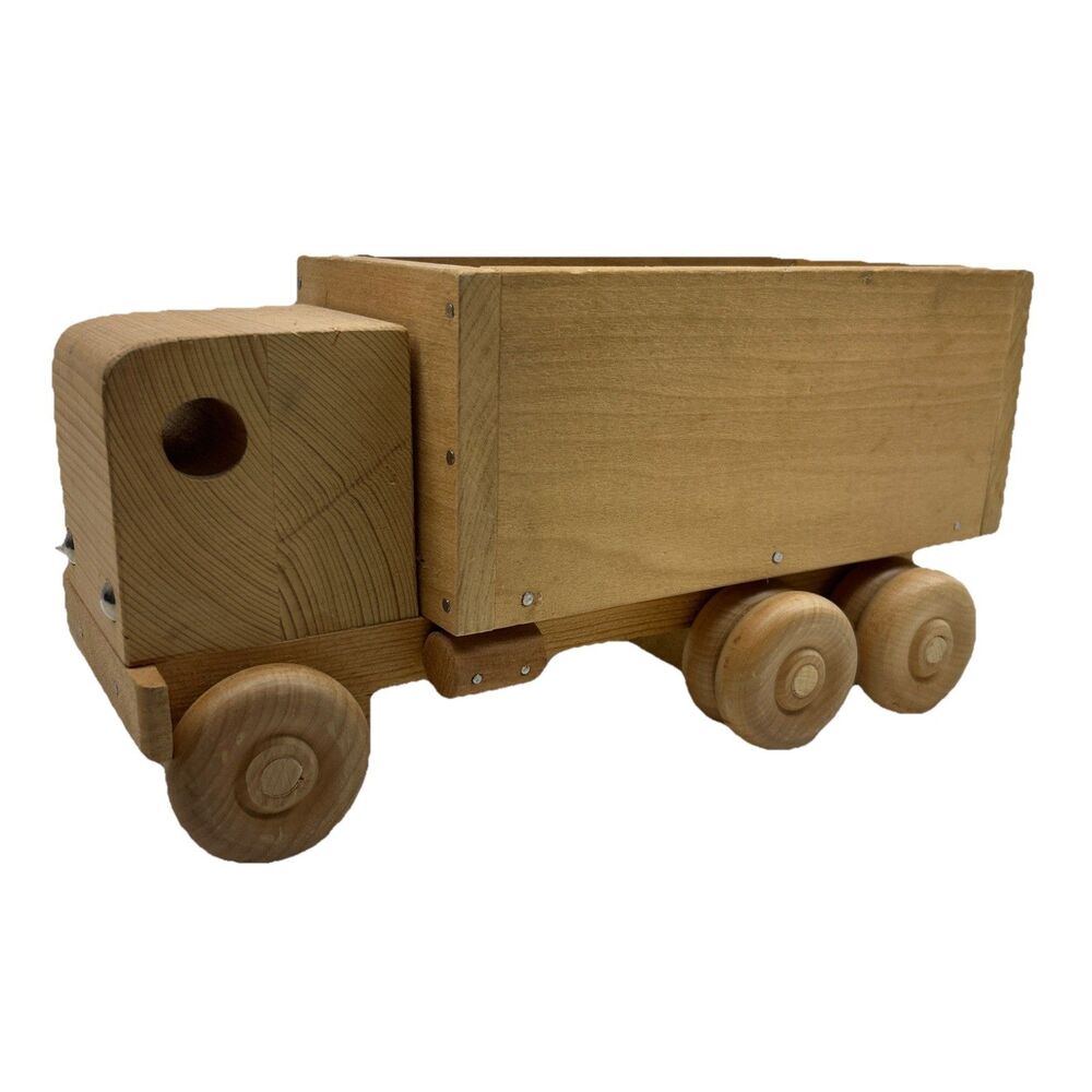 Vintage Hand-made Wooden Toy Semi-truck With Box Trailer‎